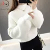 Thick Mohair Women Sweaters Turtleneck Soft Lantern Sleeve Short Pullovers Fashion Autumn Winter Sweater Solid Women Jumpers 211123