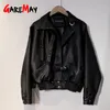 Herbst Frauen Faux Lederjacke Mode Streetwear Reißverschluss Casual PU Mantel Weiche Feste Lose Biker Motorradjacken 210428