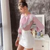 Dabuwawa femmes élégantes solide Blouse printemps dentelle à volants cou lanterne manches chemises mode femme Blouses dames DO1AST034 femmes