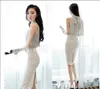 セクシーなビーズシフォン韓国のファッションノースリーブタートルネックブラウスシャツ女性トップS M L XL835I 42 210415