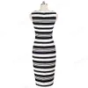 Nice-Forever Vintage Stripes Imprimé Porter au travail Robes d'été Business Bodycon Bureau Femmes élégantes Robe B510 210419