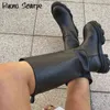 Leather Chunky Combat Boots Platform Perni White Knee Black Casual Slip On Street Runway Botas Mujer Female Designer Shoes 211217