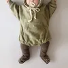 Autunno Inverno New Baby Body Orecchie da orso Neonati maschi Tuta in velluto Infantile Ragazze del bambino Tuta con cappuccio Vestiti 210413