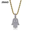 Jinao Hip Hop Gold Color Plated ICed Out Evil Eye Hamsa Ręcznie Micro Pave Cyrkon Naszyjnik Naszyjnik Mężczyźni Kobiety Błyszczący Biżuteria X0509