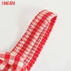 Tangada Summerファッション赤の格子縞の印刷ドレスのための女性サイドジッパーの女性カジュアルなビーチドレス3H560 210609