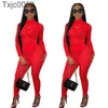 Dames Jumpsuit Designer V-hals Nightclub Sexy Oog Net Onesies Lange Mouw Broek Slanke Rompertjes Casual Kleding 9 Kleuren