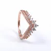 Rose Gold CZ Diamond Princess Wishing Ring Set adapté pour le style européen 925 STERLING Silver Ladies and Girls Wedding Crown Rings3907805