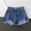 Fitaylor nouveau été femmes large jambe trou noir Denim Shorts décontracté femme Streetwear lâche couleur unie blanc jean Shorts 210331