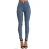Europeisk och amerikansk förfallna jeans Leggings Kvinnor Casual Solid Färg Hög midja Tight Pencil Byxor 12779 210427