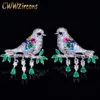 Unique chanceux Animal bijoux élégant coloré vert cubique zircone balancent goutte oiseau boucles d'oreilles pour les femmes cadeau CZ101 210714