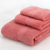 100% de toalha de algodão conjunto de toalhas + mão de rosto 3 pcs / conjunto de banheira de banho macio conjuntos de banheiro 17 cores 210728