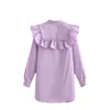 Casual Woman Purple Cotton Ruffles Shirt Dress Spring Fashion Ladies Soft Mini Dresses Girls Sweet Holiday 210515