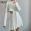 春と夏の取り外し可能な白い気質スーツのプリーツドレス2ピースの女性モールゴスGX1011 210421