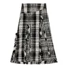 おそらくu女性の黒いチェック柄ツイードのA-Line Tassel Empire Midi Skirt Vintage Elegant S0293 210529