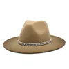 Fedora Hat Gradient Färg Solid Belt Band Kedja Jazz Caps Wide Brim Casual Formal Church Bröllop Khaki Black Camel Kvinnor Hattar