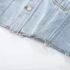 Outono solto ombro solto short jeans jaqueta vintage mulheres bolsos de lapela único breasted drapeado jean casaco fresco outerwear 211014