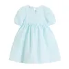 Verão Estilo Coreano Manga Curta Doce Mulheres Vestido Alto Ruffle Cintura Vintage Elegante Buff Ligh Azul Mori Girl 210515