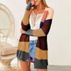 Sweter z dzianiny Rainbow Sweter Cardigans Kobiety Vintage Stipe Długa Jesień Zima Przyczynowe Hollow Out Pink Cardigan 210427