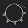 Crystal Zircon Initial Butterfly Ankle Bracelet Alphabet Anklets for Women Foot Chain Beach Leg Bracelets Boho Jewelry