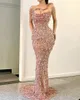 Glitter Mermaid Prom Dresses Sequins Scoop Evening Dress Custom Made Trumpet One Shoulder Beading Sweep Train Elegant Celebrity Party Gown