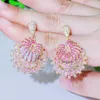 Pink Red Cubic Zirconia Stone Long Drop Big Earrings for Women Luxury Design Dinner Party Jewelry Accessories CZ768 210714