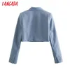 Women Solid Crop Blazer Coat Vintage Notched Collar Pocket Fashion Female Casual Chic Tops BE417 210416