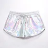 Short femme brillant métallisé 2021 été holographique Look humide décontracté élastique cordon Festival Rave butin