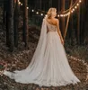 Modest Country Style Bohemian Beach a ligne Robe de mariée robes nuptiales Plemages One épaule Lace Applique Sweep Train Plus taille en tulle