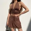 Vintage marron y2k esthétique jupes plissées femmes mode Harajuku taille haute jupe coréenne Mini jupe Streetwear 90 s Cuteandpscho Y0824