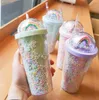 450 ML Rainbow Cup Tasses Double Plastique avec Pailles PET Matériel pour Enfants Adulte Girlfirend Cadeau Produits xc1