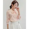 Vårhösten Koreanska Casual Chiffon Blouse Shirt Rosa Vit Kontor Kvinnor Skjorta Chiffon Kvinnor Toppar 210522