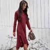 Kleidung Frauen Casual Rüschen Mid-Kalb Kleid Frühling Lässige einfarbig hohe taille gefaltete Elegante midi Kleid frauen Volle 210514