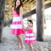 Mommy and me family matching mother daughter striped patchwork dresses mom dress kids parent child outfits clothes 210508