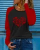 Saint Valentin Printemps Automne Femme Coeur Imprimer Top Tee Femme Col Rond Manches Longues Vêtements Dames Casual T-Shirt Nouveau 210415