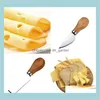 Kitchen Dining Bar Home Garden Useful Tools Set 4Pcsset Oak Handle Knife Fork Shovel Kit Graters For Cutting Baking Cheese Board Sets