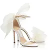 2022 Top luxe mariage, fête, robe, soirée sandales chaussures femmes talons hauts maille arcs bride à la cheville gladiateur Sandalias exquis escarpins à talons aiguilles