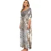 Leopard Imprimir Swimsuit Cobertura Plus Size Bohemian Maxi Dress Pareos de Playa Mujer Kaftan Sarong Túnica para Praia Swimwear 210722