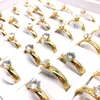 36 pcs anéis femininos banhado a ouro zircon pedra 4mm largamente moda aço inoxidável jóias banda de casamento estilo simples