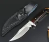 Nouvelle Arrivée Petit Survie Droite Couteau De Chasse 440C Satin Bowie Lame Pleine Saveur Manche En Ébène Couteaux À Lame Fixe Avec Gaine En Cuir