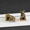 Antik Bronz 1 Çift Aslanlar Mühür Masaüstü Süsler Bakır Hayvan Minyatür Heykelcik Şanslı Pirinç Aslan Heykeli Feng Shui Dekorasyon X0710