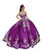 Sparkly Dark Navy Sequined Satin Quinceanera Dresses Prom Ball Gown Champagne Floral Applique Beading Strapless Laceup Back Sweet2969258