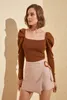 Sexy quadratischer Kragen Pullover Pullover Frauen Herbst Winter elegante Vintage gestrickte weibliche Basic Jumper 210427