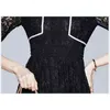 Moda Designer Outono elegante partido vestido mulheres colarinho vintage preto branco laço temperamento vestidos 210520