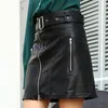 Women Pu Leather Mini Skirt Spring Summer Zipper High Waist Slim Belt Sexy Black Faux Skirts 210423