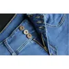 catonATOZ 2143 Mom Jeans Women Pencil Stretch Skinny Mid High Waist Pant's Blue Slim denim 210809