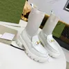 Designer Botas Femininas Abelha Sola Grossa Plataforma 5CM Meias Sapatos Senhoras Título Fivela Cavalo Curto Tornozelo Bota Couro Genuíno Diamantes