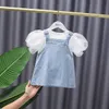 2021 nouveau-né bébé fille vêtements tenues ensembles princesse bébé t-shirt + jupe en jean costume pour bébé bébé filles vêtements anniversaire ensemble Q0716