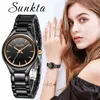 Wristwatches 2022 SUNKTA Fashion Casual Simple Rose Gold Full Black Ceramic Women Watches Waterproof Quartz Watch Girl Dress Bracelet