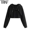 Traf Women Fashion Two Pieces Set Croped Hoodies Sweatshirts Vintage Long Sleeve Asymmetric Female Pullovers Chic Top 210415