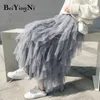 Femmes Tutu Mesh Maxi Jupe Longue Tulle Solide Irrégulière Casual Jupes Coréenne Doublure Taille Haute Kawaii Demoiselle D'honneur Faldas 210506